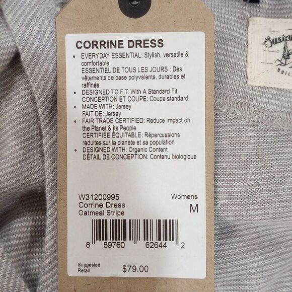 NEW! Prana Corrine Dress  - Oatmeal Stripe - M ~ Hemp Blend Quick Dry UPF 30+ - Picture 11 of 12